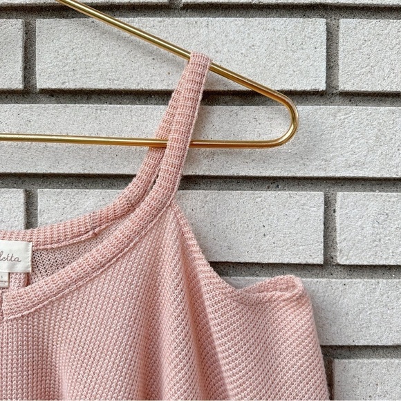 Anthropologie Deletta Millipa Peach Oversized Boho Cold-Shoulder Knit Sweater - Picture 6 of 13